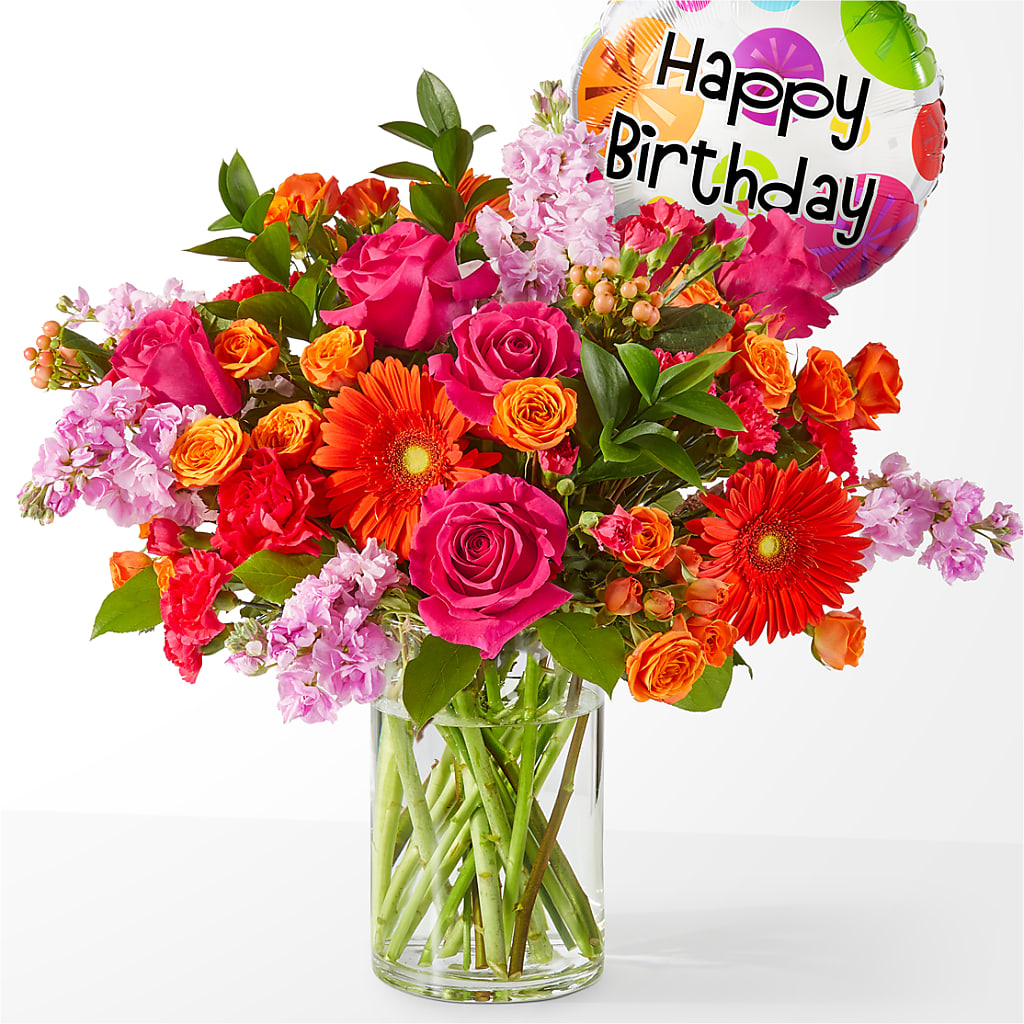 Fiesta Bouquet with Birthday Balloon – A&L FLORAL, Hamilton NJ