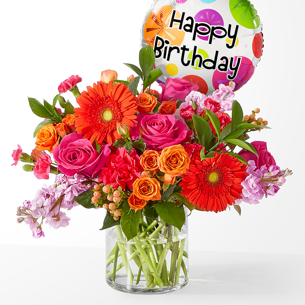 Fiesta Bouquet with Birthday Balloon – A&L FLORAL, Hamilton NJ