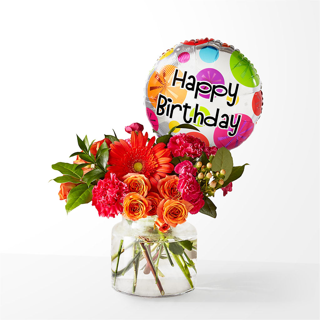 Fiesta Bouquet with Birthday Balloon – A&L FLORAL, Hamilton NJ