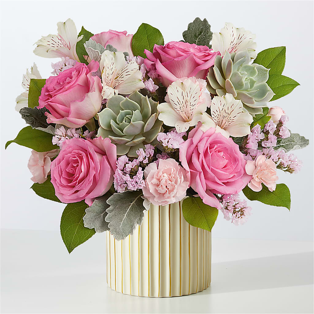 Dusty Rose Bouquet with Ivory Vase – A&L FLORAL, Hamilton NJ