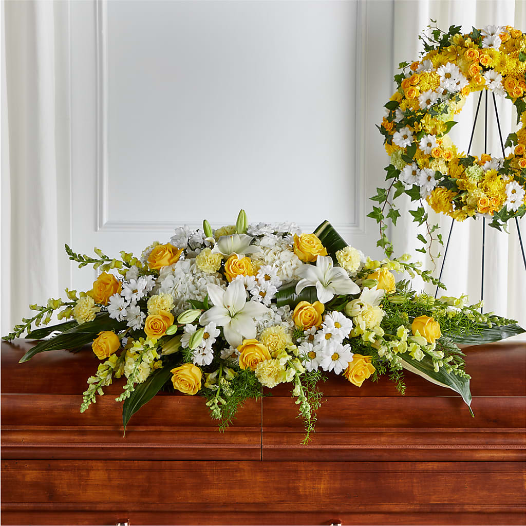 Golden Harmony Casket Spray – A&L FLORAL, Hamilton NJ