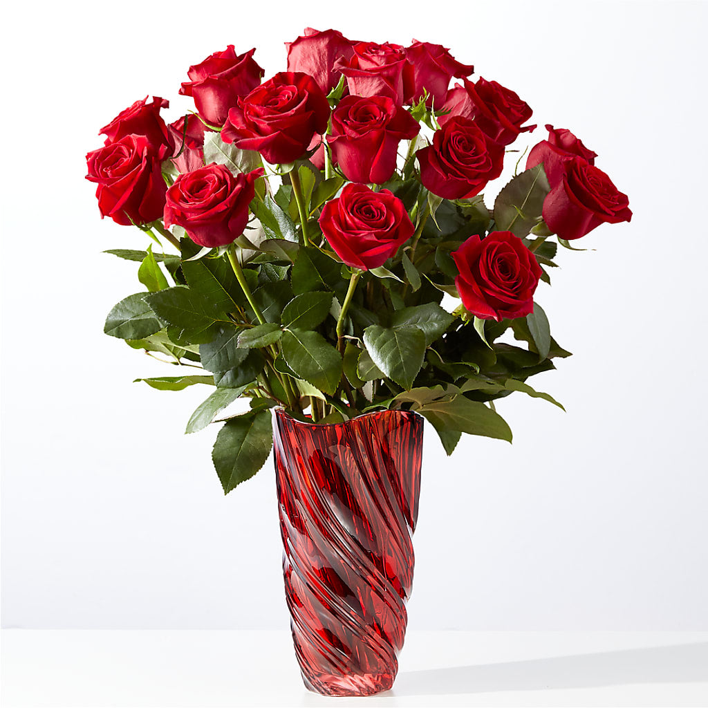 Classic Love Red Rose Bouquet with Luxe Swirl Vase – A&L FLORAL, Hamilton NJ
