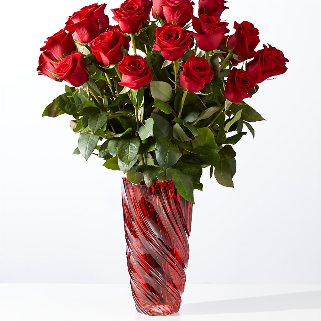 Classic Love Red Rose Bouquet with Luxe Swirl Vase – A&L FLORAL, Hamilton NJ
