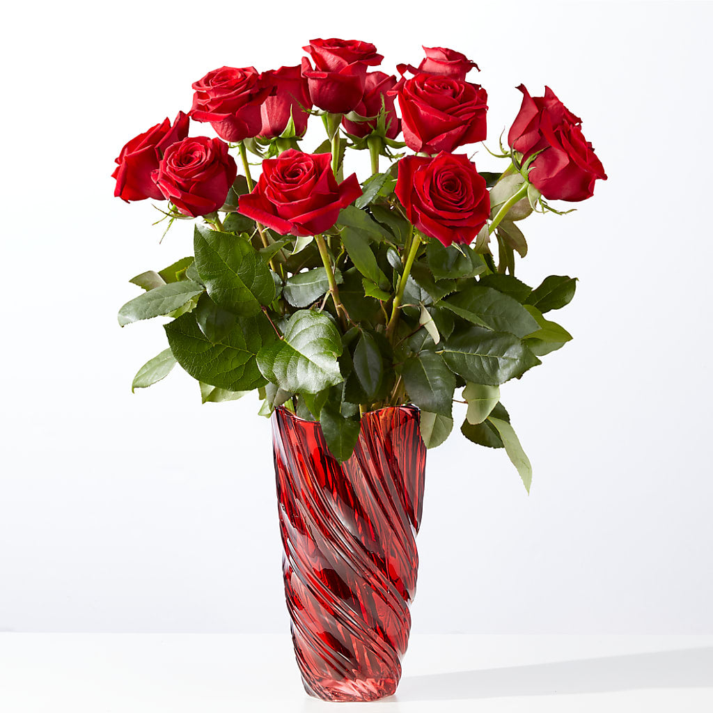 Classic Love Red Rose Bouquet with Luxe Swirl Vase – A&L FLORAL, Hamilton NJ