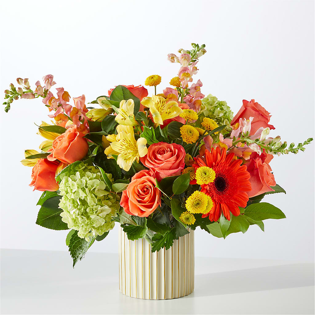 Autumn Sunshine Bouquet with Ivory Vase – A&L FLORAL, Hamilton NJ