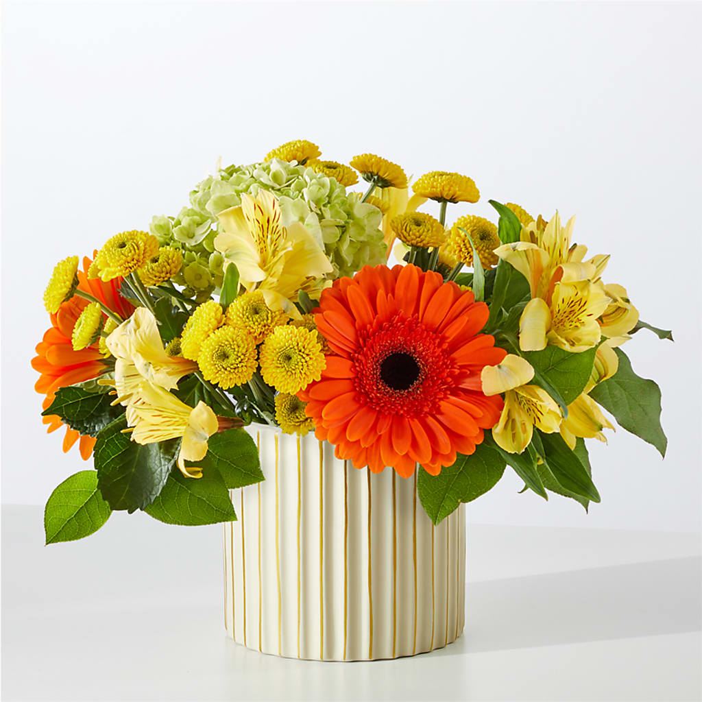 Autumn Sunshine Bouquet with Ivory Vase – A&L FLORAL, Hamilton NJ