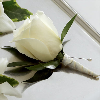White Rose Boutonniere – A&L FLORAL, Hamilton NJ